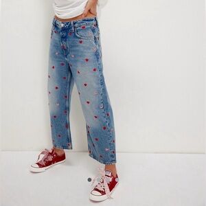 *RARE NWT Deep Trace Embroidered Dropped Boyfriend jean sz 24 in be mine hearts